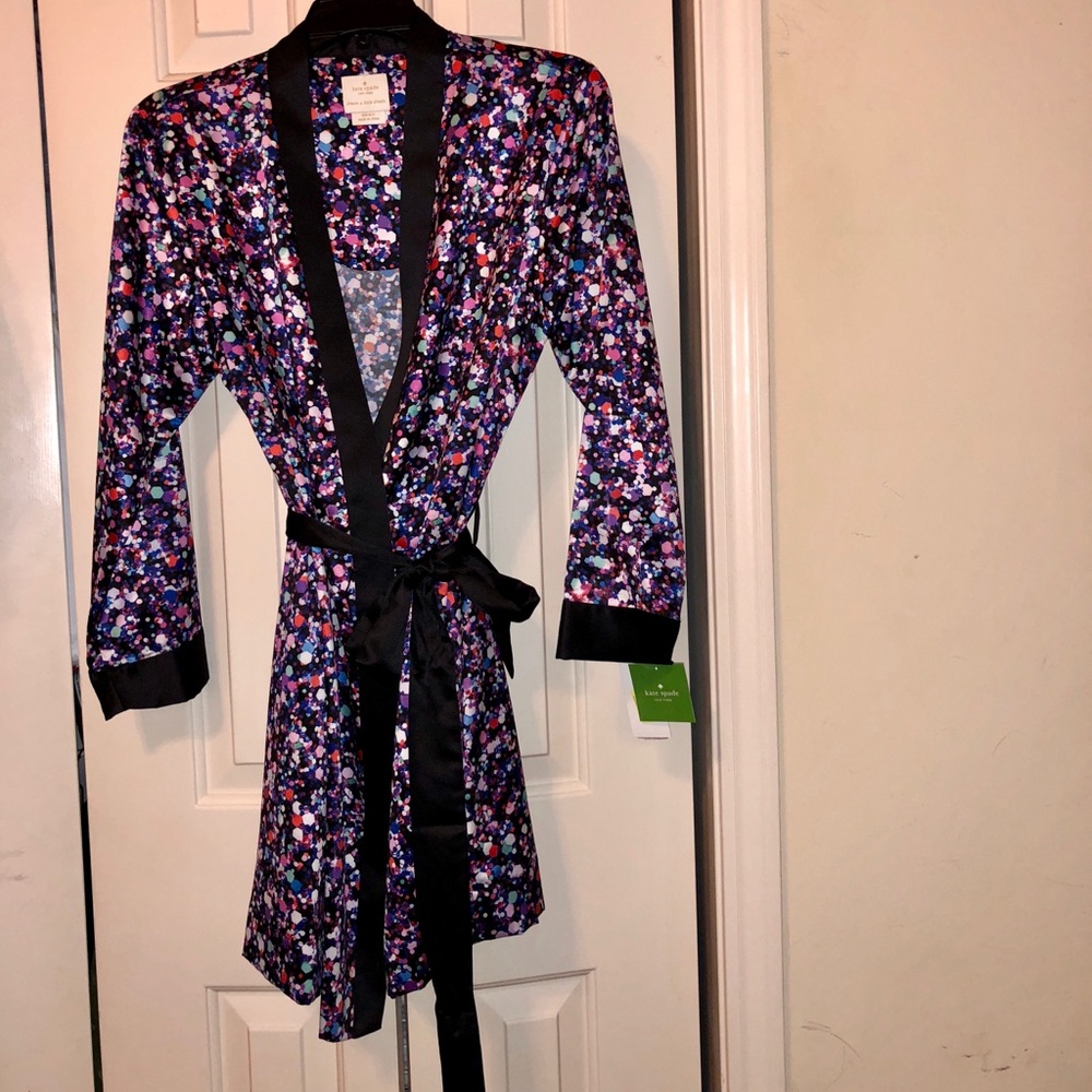 NWT KATE SPADE "Glitter Dot” Charmeuse Robe Kimono - Picture 3 of 9